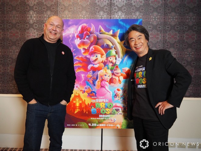 Illumination CEO Chris Meledandri and Nintendo Representative Director Fellow Shigeru Miyamoto discuss "The Super Mario Bros. Movie" (C) ORICON News inc.