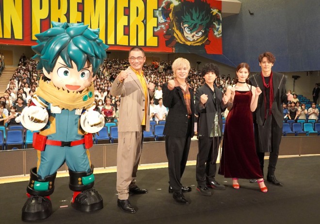 Attendees of 'My Hero Academia THE MOVIE' Japan Premiere (L-R): Kenta Miyake, Nobuhiko Okamoto, Daiki Yamashita, Meru Nukumi, Mamoru Miyano