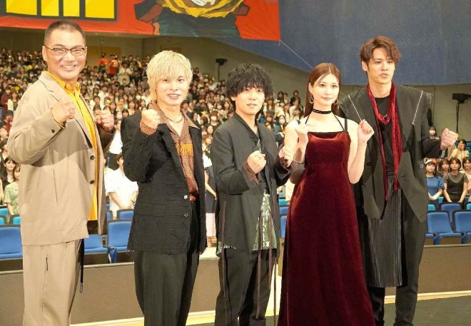 Attendees of 'My Hero Academia THE MOVIE' Japan Premiere (L-R): Kenta Miyake, Nobuhiko Okamoto, Daiki Yamashita, Meru Nukumi, Mamoru Miyano