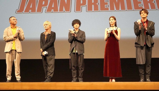 Attendees of 'My Hero Academia THE MOVIE' Japan Premiere (L-R): Kenta Miyake, Nobuhiko Okamoto, Daiki Yamashita, Meru Nukumi, Mamoru Miyano