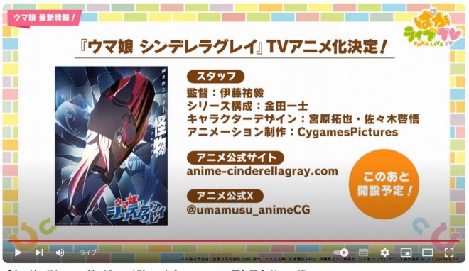 New TV anime "Uma Musume Cinderella Gray" airing in 2025