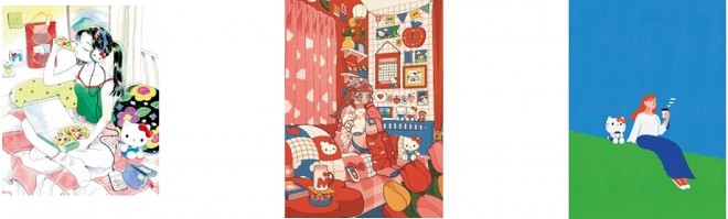 "Me and Kitty" by 30 artists, featuring (from left) Mame, Itousa, Aka (C)2024 SANRIO CO., LTD. APPROVAL NO. SP650123