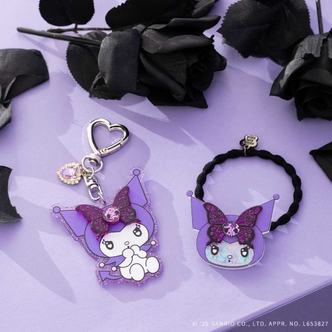 Kuromi Keychain & Hair Ties – Glittery & Adorable!