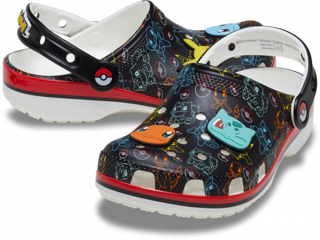 Colorful Pokémon x Crocs collaboration features Eevee-inspired platform clogs with faux fur strap