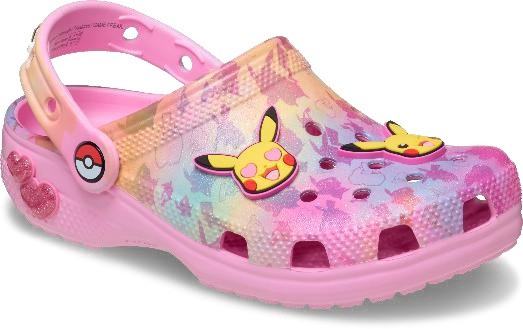 Colorful Pokémon x Crocs collaboration features Eevee-inspired platform clogs with faux fur strap