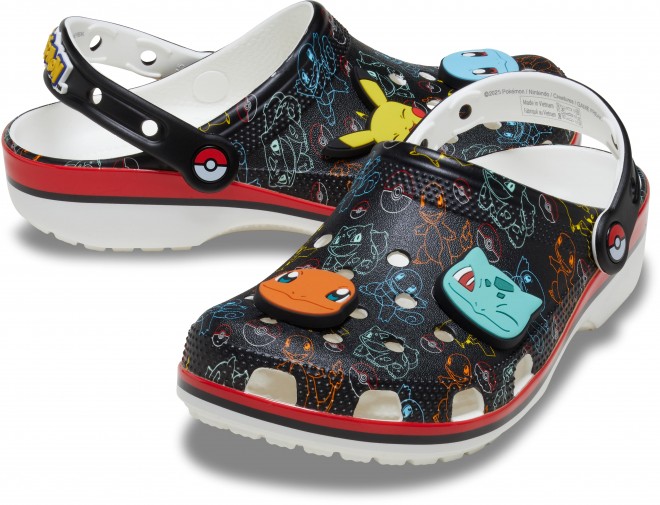 Colorful Pokémon x Crocs collaboration features Eevee-inspired platform clogs with faux fur strap