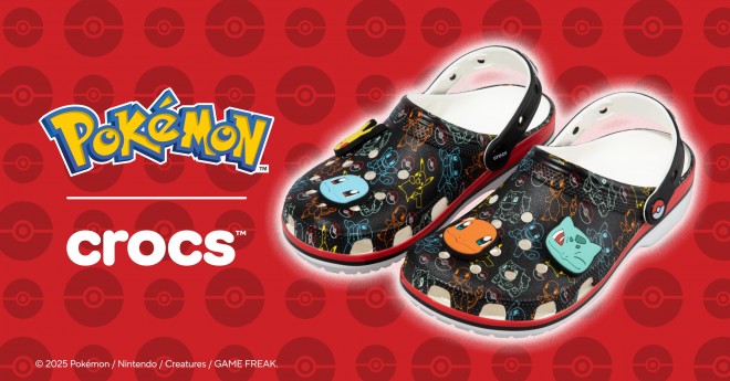 Colorful Pokémon x Crocs collaboration features Eevee-inspired platform clogs with faux fur strap