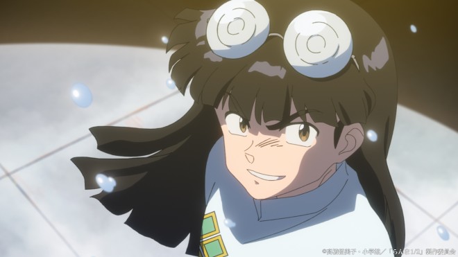 Scene cut from Ranma ½ Season 2 featuring newly introduced characters including Mousse, Cologne, and Happosai.