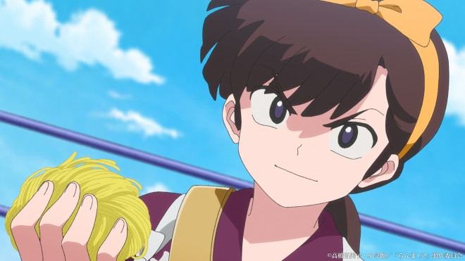 Scene cut from Ranma ½ Season 2 featuring newly introduced characters including Mousse, Cologne, and Happosai.