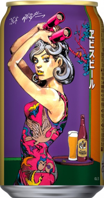 Limited-edition Yebisu Beer can with Western-style portrait drawn by Hirohiko Araki