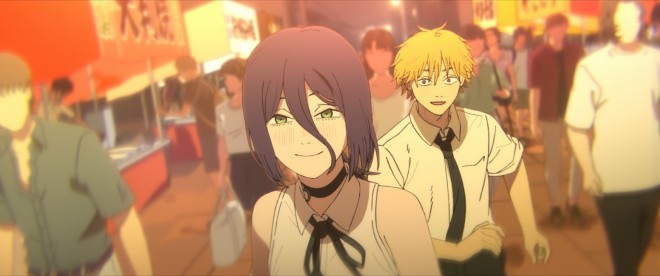 Official still from the anime film Chainsaw Man – Reze Arc featuring Denji and Reze in a newly released scene.
