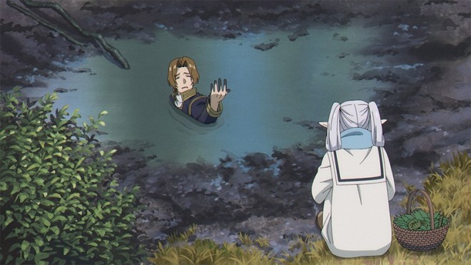 Sein’s first encounter with Frieren occurs when he is trapped in a bottomless swamp