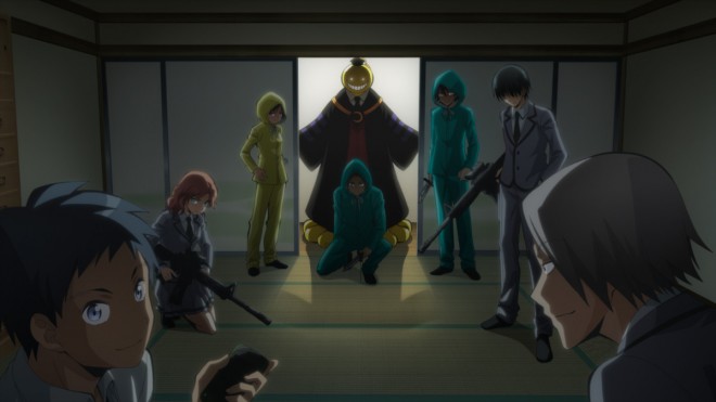 Scene cut from the anime film Assassination Classroom the Movie: Everybody’s Time