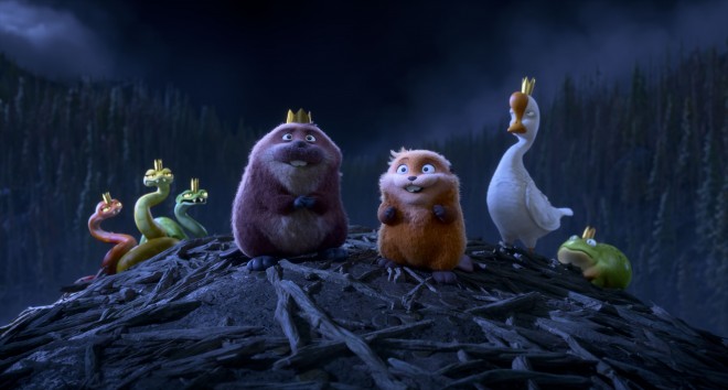 A scene from Disney and Pixar film When I Become a Beaver showing characters in a forest environment