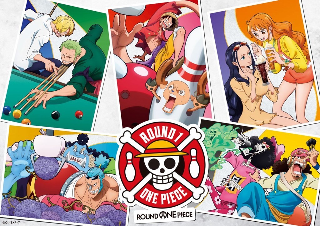 ONE PIECE x Round1 - Key visual kolaborasi dengan Luffy, Zoro, dan karakter lainnya dalam gaya bowling dan biliar